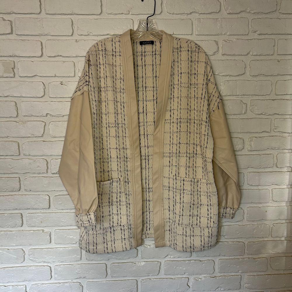 GiGio Oversized‎ Cardigan Tweed Faux Leather Size Small - Picture 2 of 6